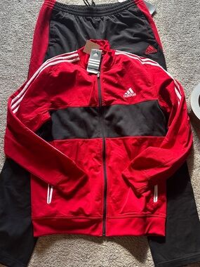 Adidas Red and Black Men’s Track Jacket with White Stripes New with Tags xl